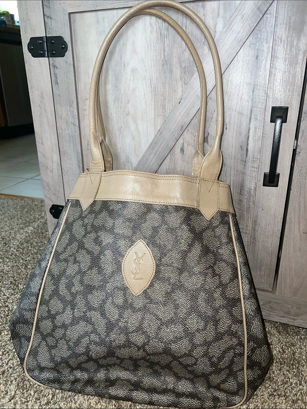 Yves Saint Laurent Beige & Black Monogram Shoulder Bag